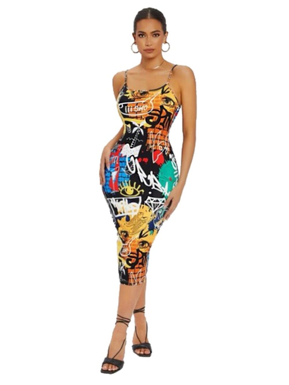 SHEIN SXY Allover Print Super Stretchy Bodycon Sheath Midi Dress Size M/L